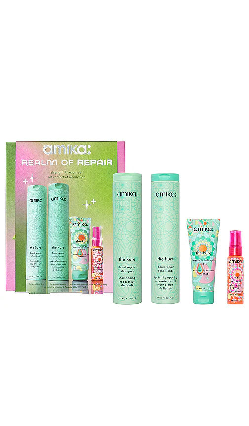 Amika Realm Of Repair Kit - The Kure Shampoo 9.2oz The Kure Conditioner 9.2oz The Kure Mask 3.3oz The Wizard Primer 1oz Nava Beauty