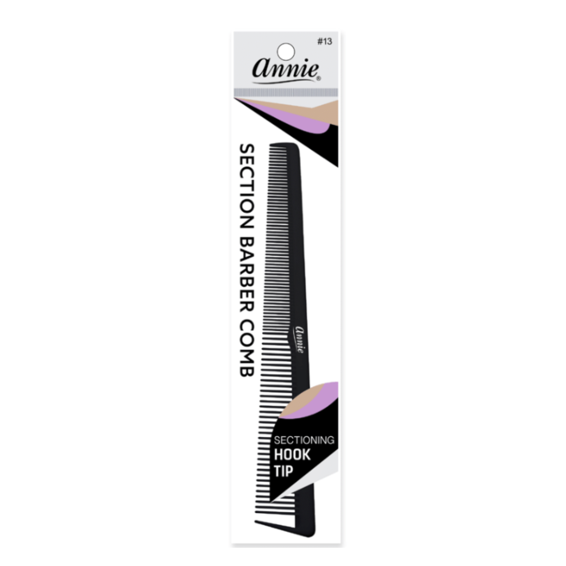 Annie Section Barber Comb with Hook Tip, 1 Count, Black Annie International, Inc.