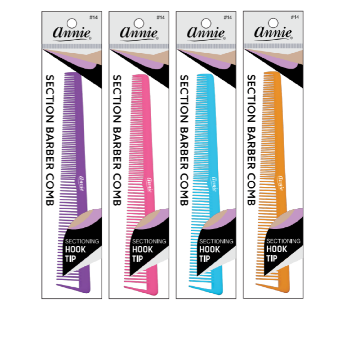 Annie Section Barber Comb with Hook Tip, 1 Count, Assorted Annie International, Inc.