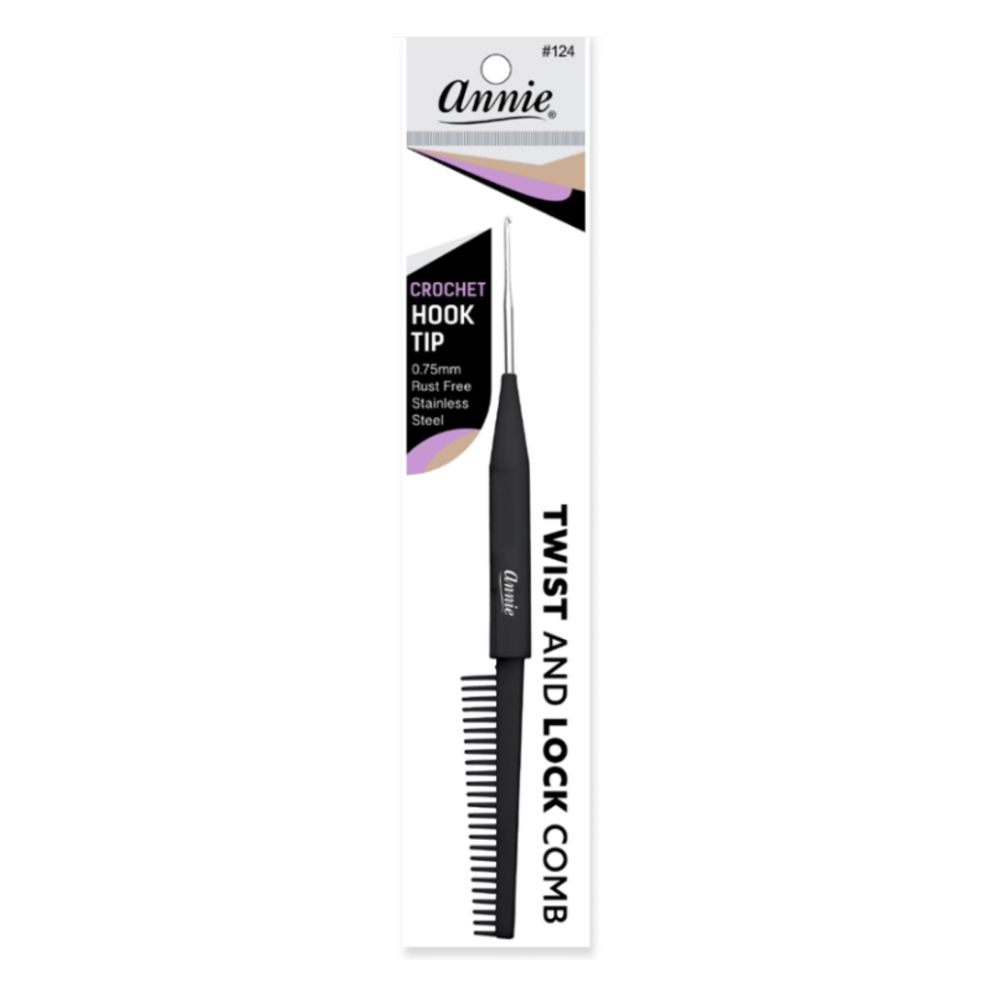 Annie Twist & Lock Comb with Crochet Hook, 1 Count, Black Annie International, Inc.