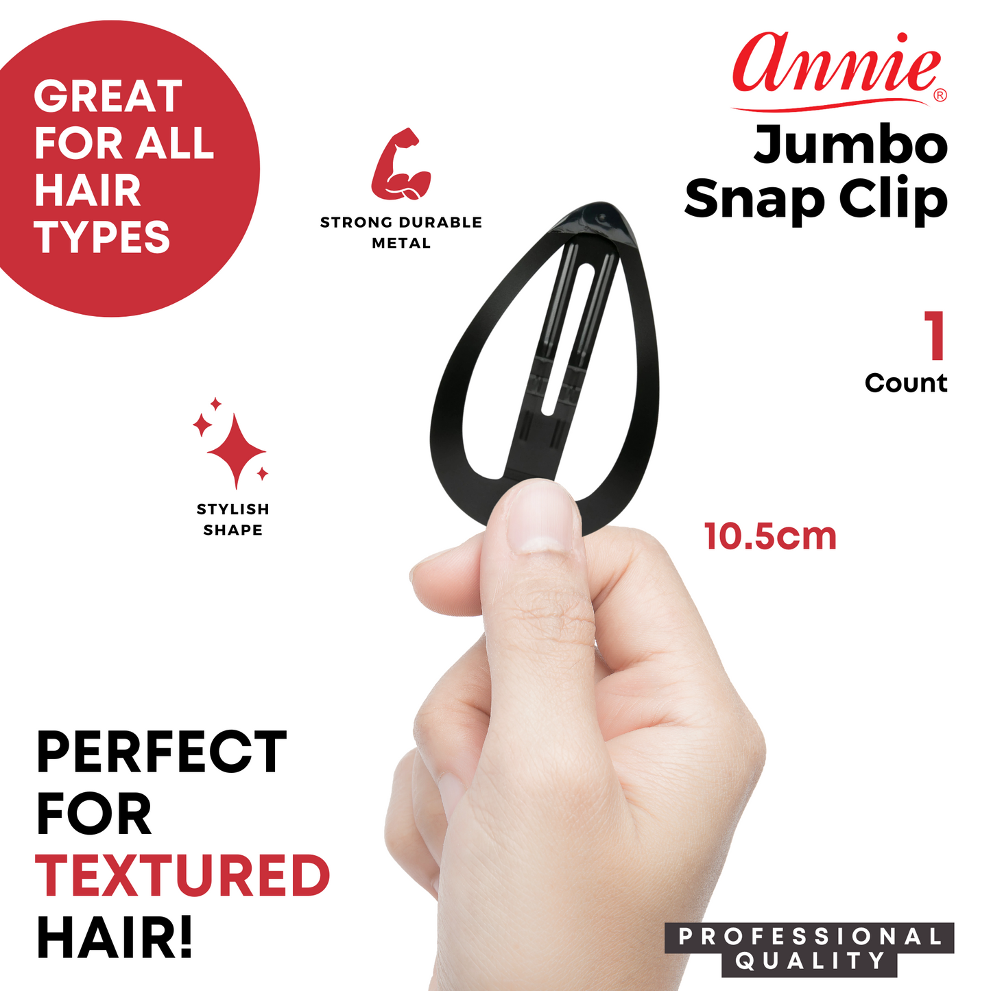 Annie Jumbo Snap Clip 10.5cm, 1 Count, Black Annie International, Inc.