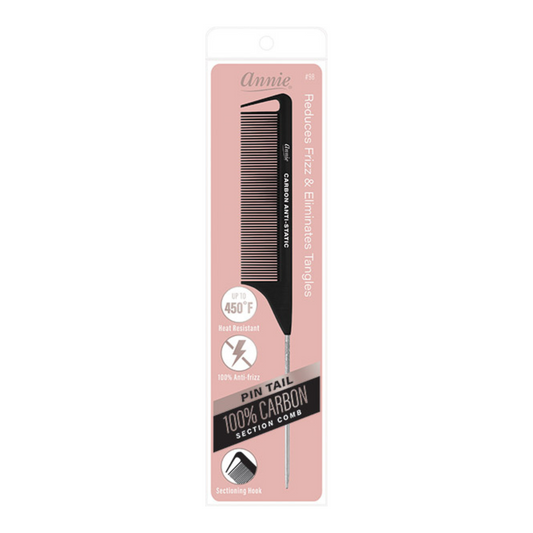 Annie Carbon Fiber Pin Tail Comb, 1 Count Section Comb, Black Annie International, Inc.