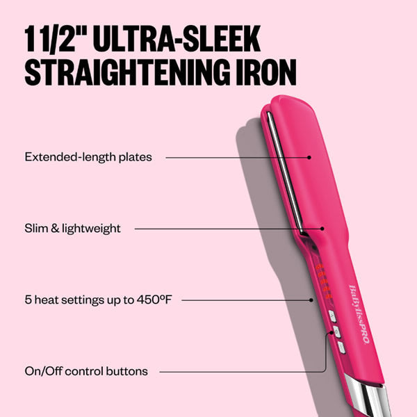 BABYLISSPRO NANO TITANIUM ULTRA-SLEEK STRAIGHTENER 1.5" (HOT PINK) (#BNT131THP) N.O.S. Barber Supply