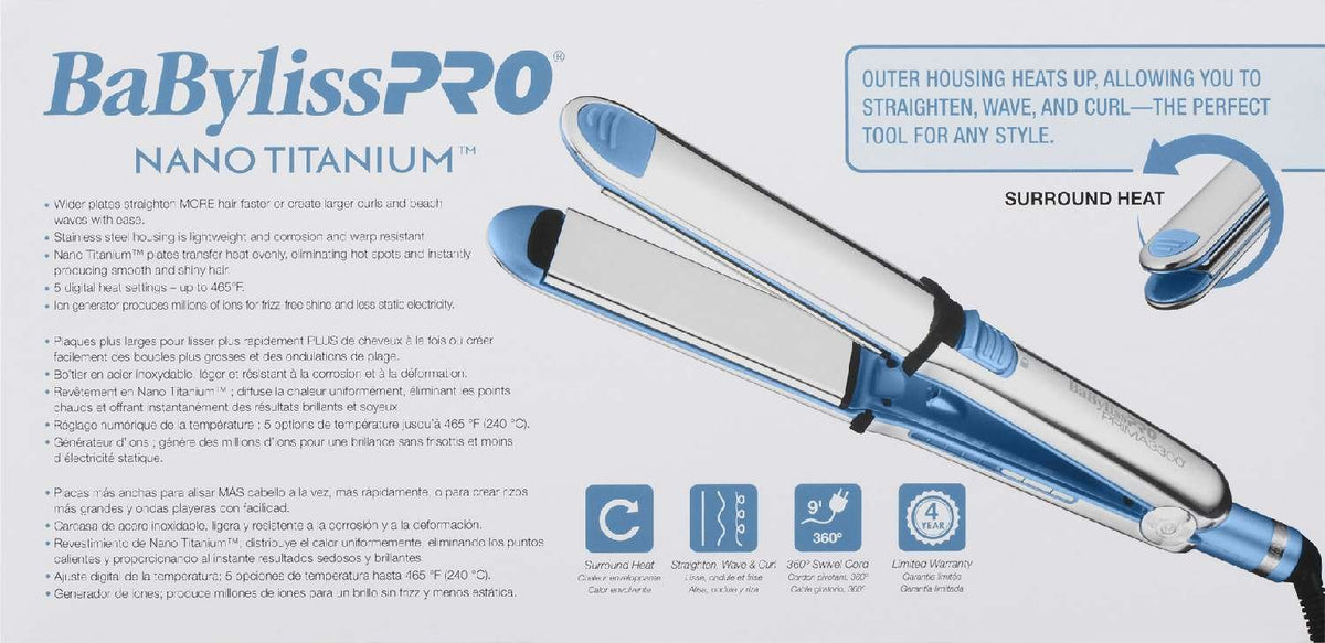 BABYLISSPRO NANO TITANIUM 1.5 INCH PRIMA STAINLESS STEEL FLAT IRON My Beauty Site Pro