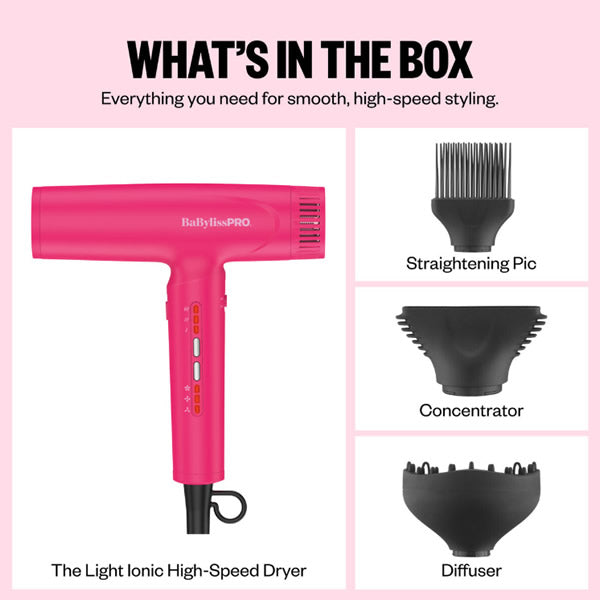 BABYLISSPRO NANO LIGHT IONIC HIGH-SPEED DRYER - HOT PINK (#BNTC9200HP) N.O.S. Barber Supply
