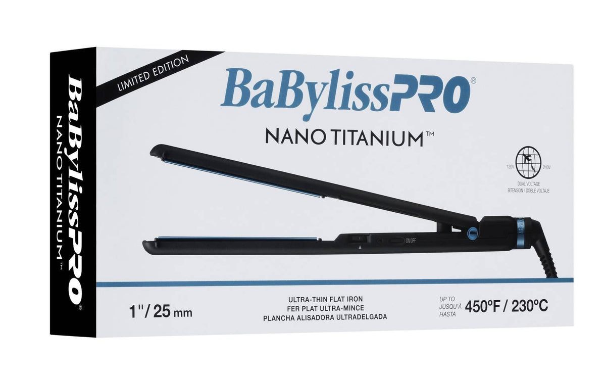 BABYLISSPRO NANO TITANIUM LIMITED EDITION BLACK AND BLUE 1 INCH ULTRA-THIN FLAT IRON My Beauty Site Pro