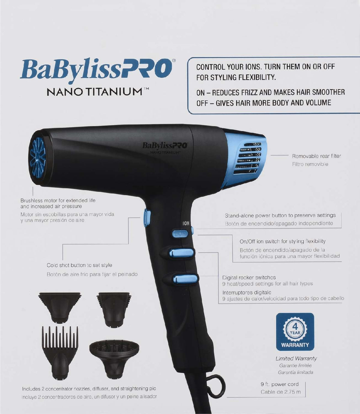 BABYLISSPRO NANO TITANIUM LIMITED EDITION BLACK AND BLUE PROFESSIONAL HIG-SPEED DUAL IONIC DRYER My Beauty Site Pro