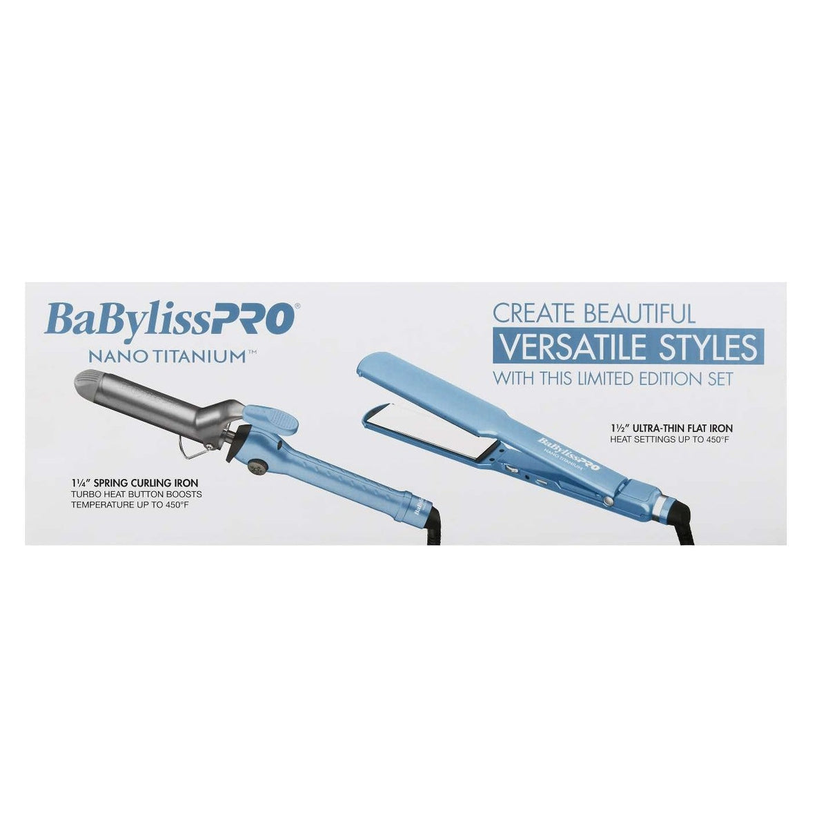 Babyliss Nano Titanium 1.5Inch Ultra Thin Flat Iron and 1.25Inch Spring Iron Prepack My Beauty Site Pro