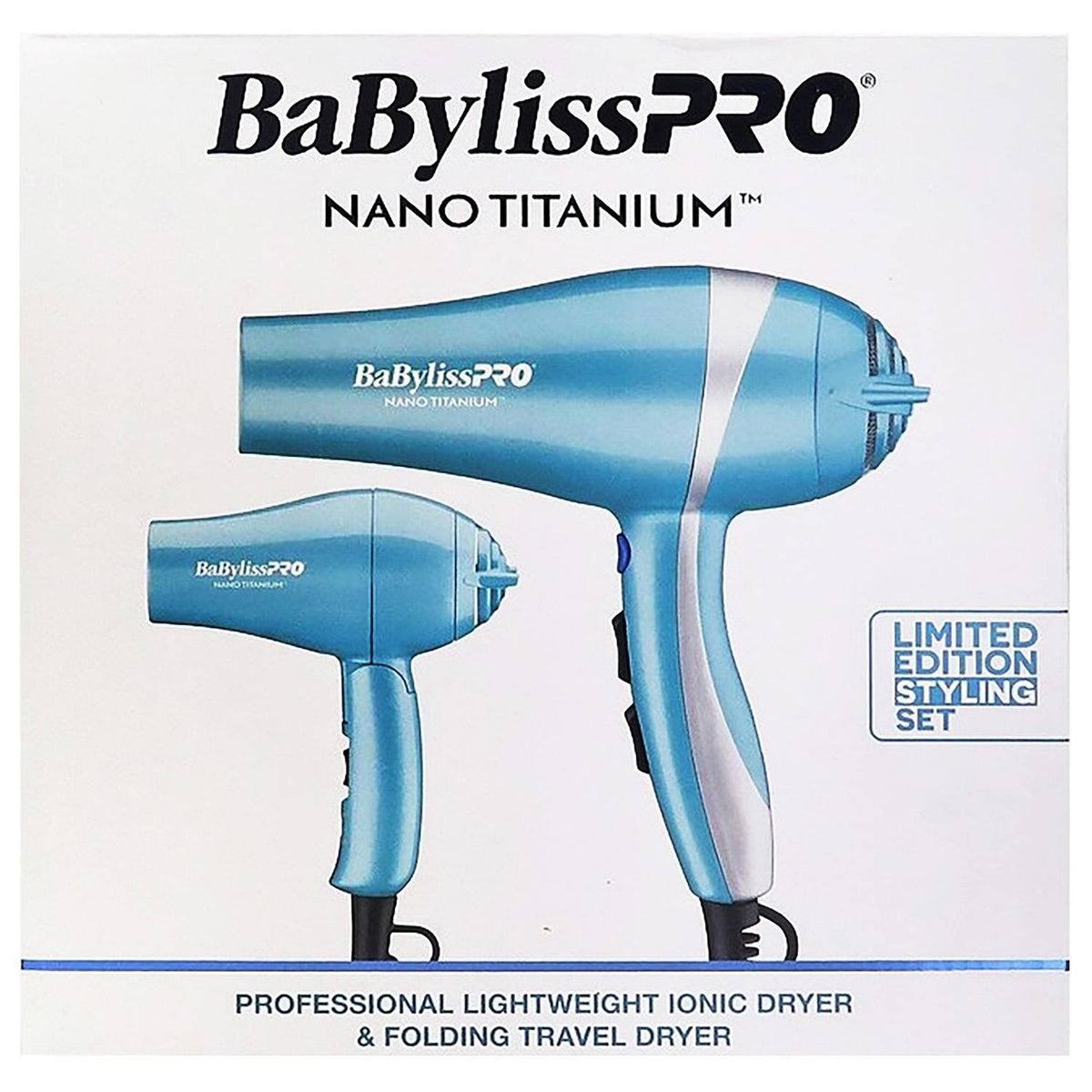 BABYLISSPRO NANO TITANIUM 2000W LIGHTWEIGHT IONIC DRYER (BNT5548) AND 1000W FOLDING TRAVEL DRYER (BNT053TUC) PREPACK LIMITED EDITION My Beauty Site Pro