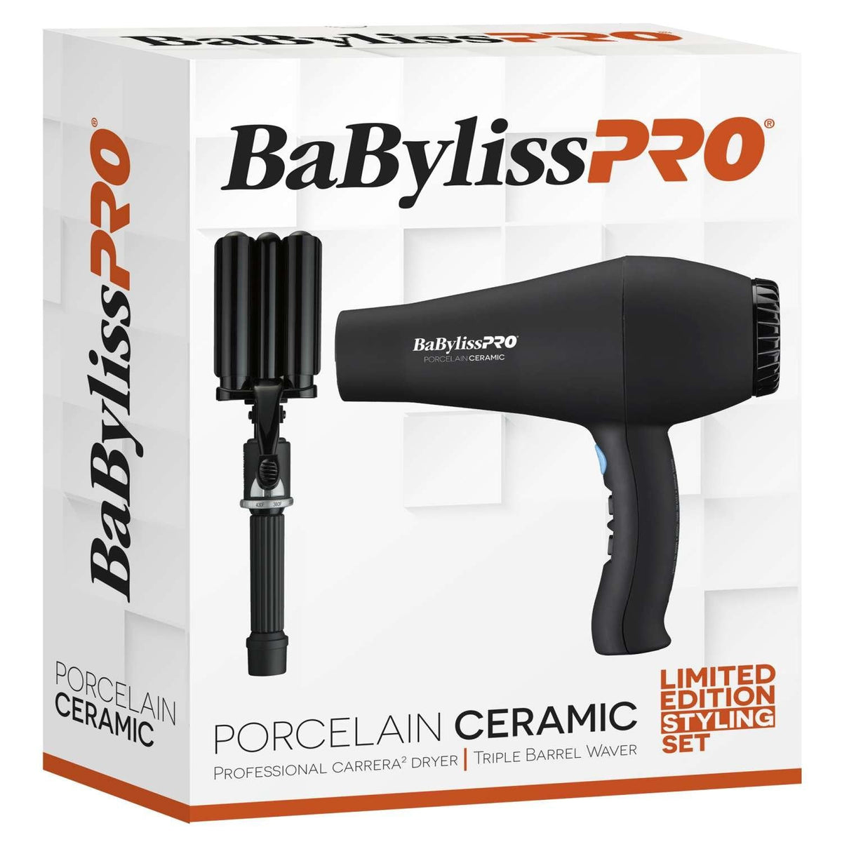 BABYLISS PRO PORCELAIN CERAMIC TRIPLE BARREL WAVER / PROFESSIONAL DRYER PREPACK My Beauty Site Pro