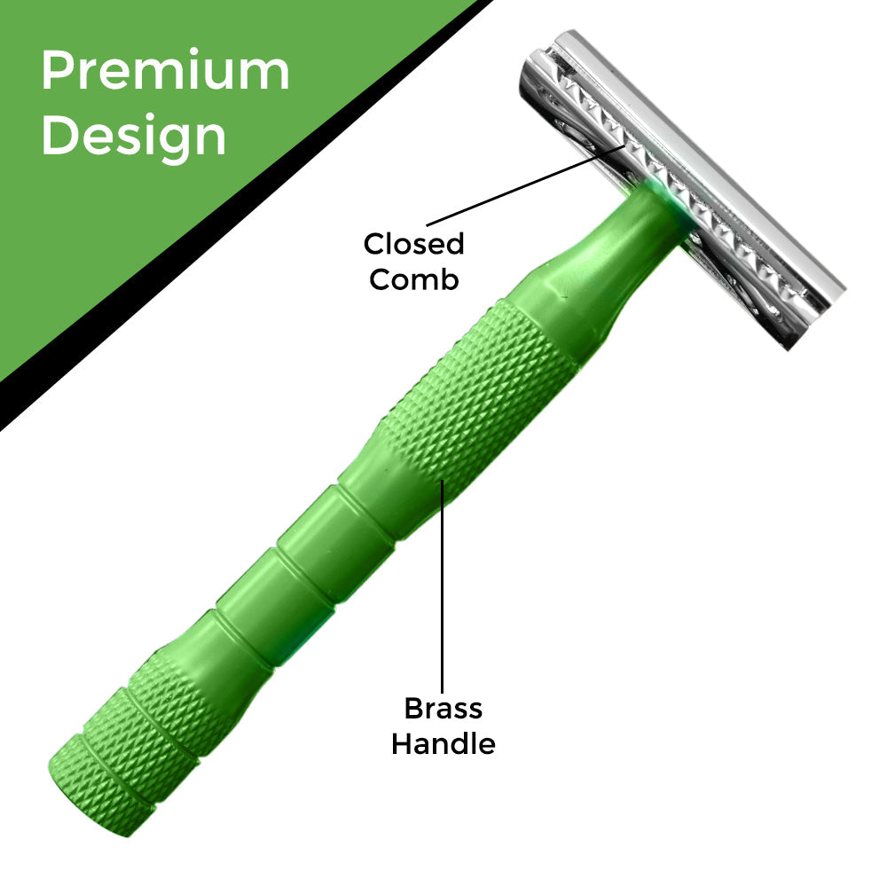 BarberUpp,Razor For Men, Long Handle (Brass) Safety Razor,Free Styptic Sticks,Astra Razor Blades Included, Single Blade Razor Perfect Addition To Your Safety Razor Kit. BarberUpp