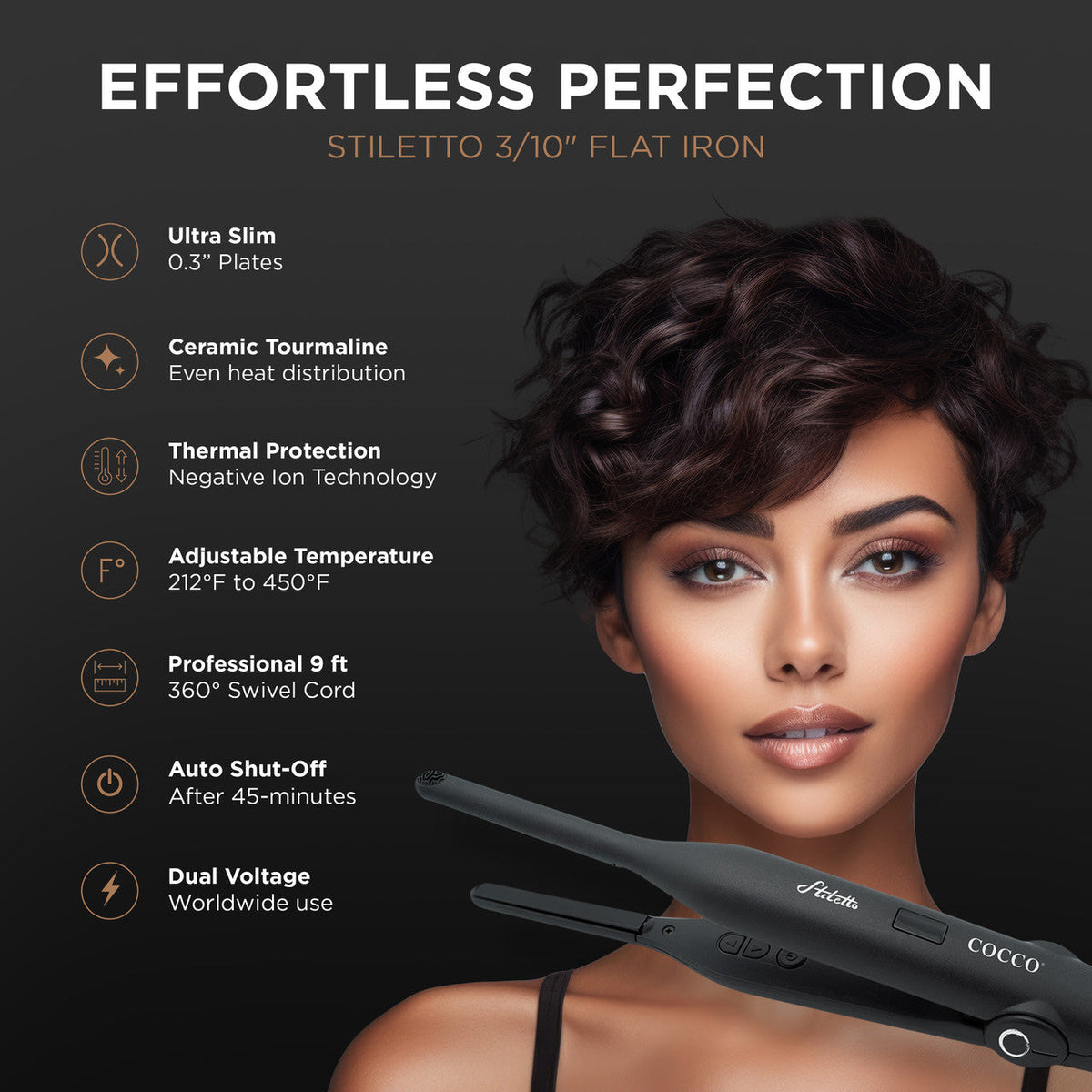 COCCO® Stiletto 3/10" Flat Iron Cocco Hair Professional