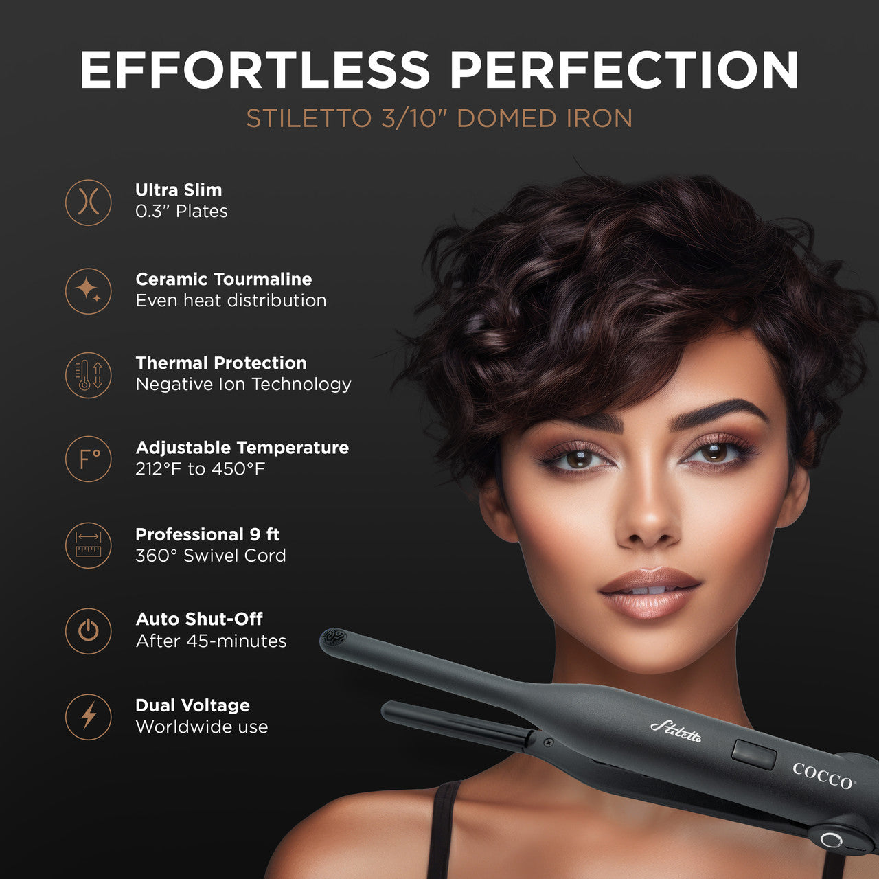 COCCO® Stiletto 3/10" Domed Flat Iron Cocco Hair Professional