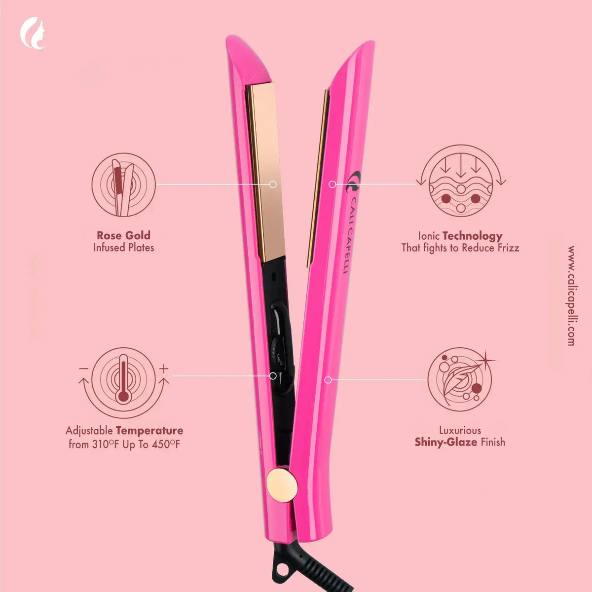 Titanium Hair Straightener Pro-Series 1″ Pink Calicapelli Hair Tools