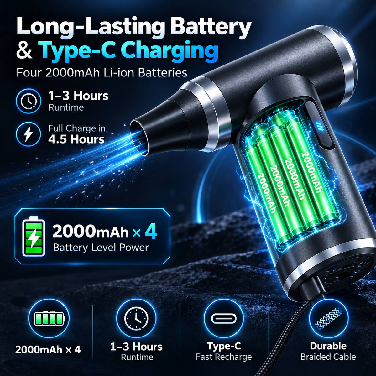 Rechargeable Handheld Electric Air Duster 125000 RPM Powerful Blower Teskay