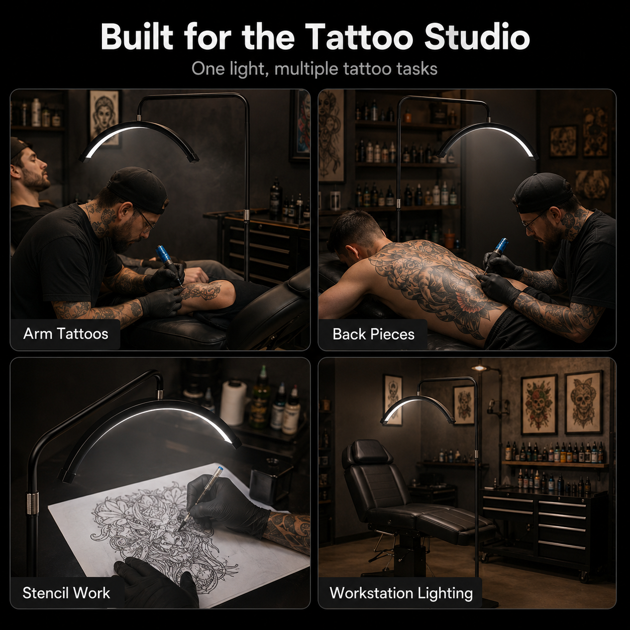 Tattoo Estheticians Pmu Eyelash LED Floor Light,  moon Lamp with phone holder INKSOULSUPPLY.COM