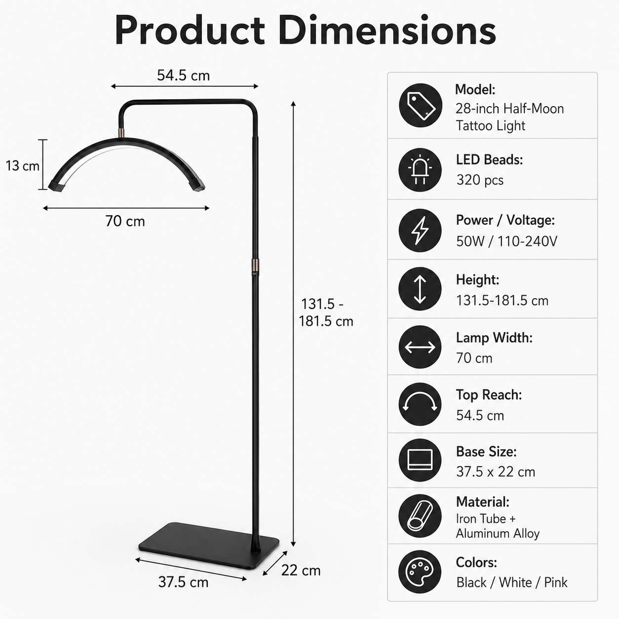 Tattoo Estheticians Pmu Eyelash LED Floor Light,  moon Lamp with phone holder INKSOULSUPPLY.COM