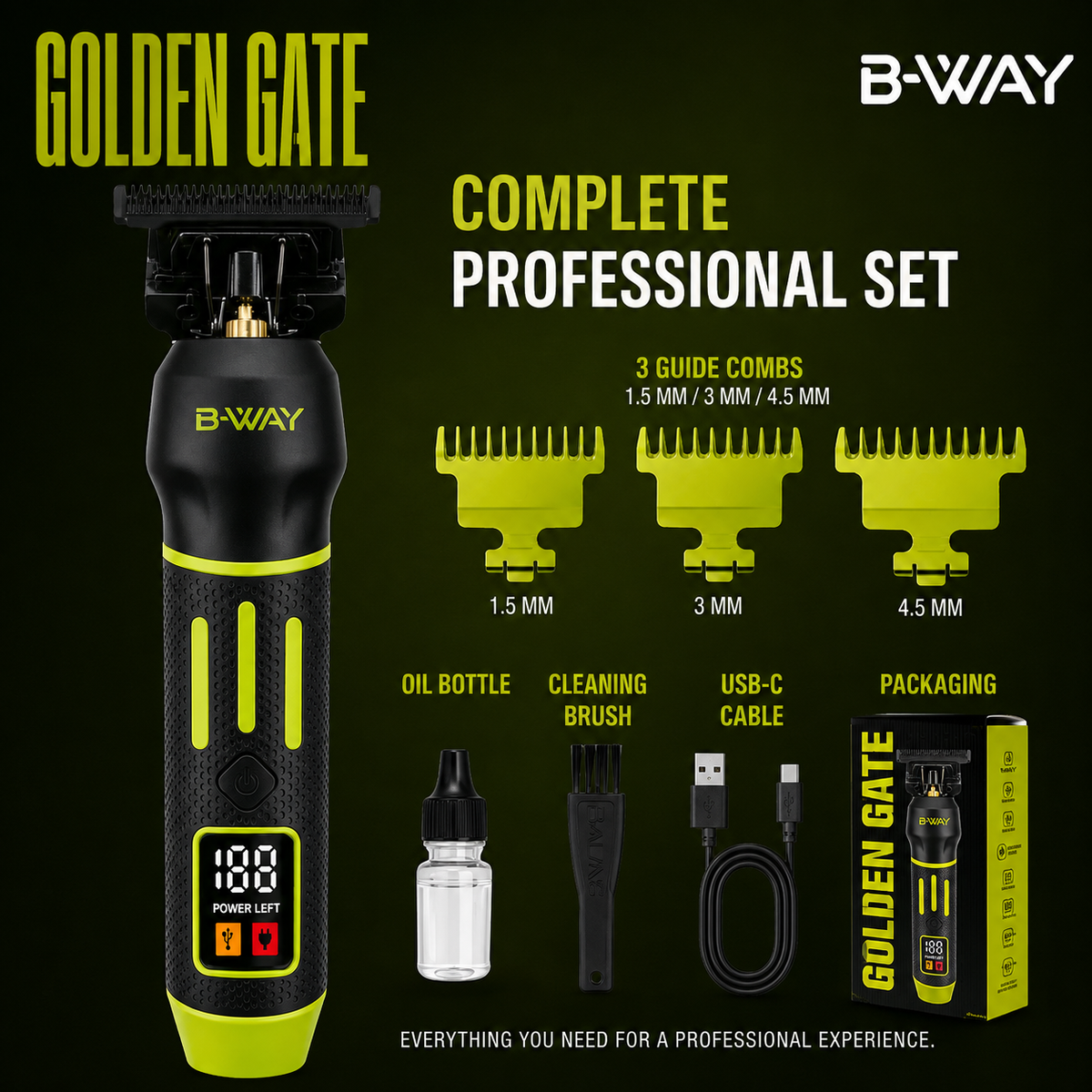B‑WAY B10K Clipper & Golden Gate Trimmer – 2‑Piece Barber Set RT-Way USA