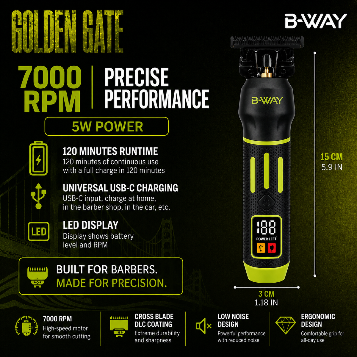 B‑WAY B10K Clipper & Golden Gate Trimmer – 2‑Piece Barber Set RT-Way USA