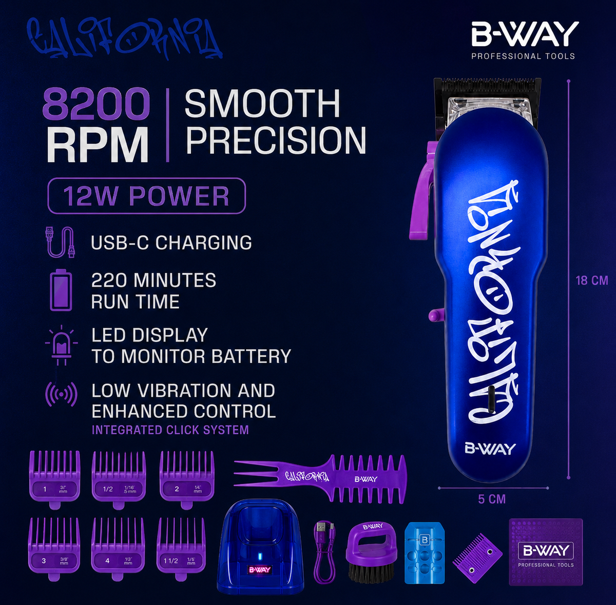 B-WAY NEW California Professional Clipper – 8,200 RPM Fusion DLC RT-Way USA