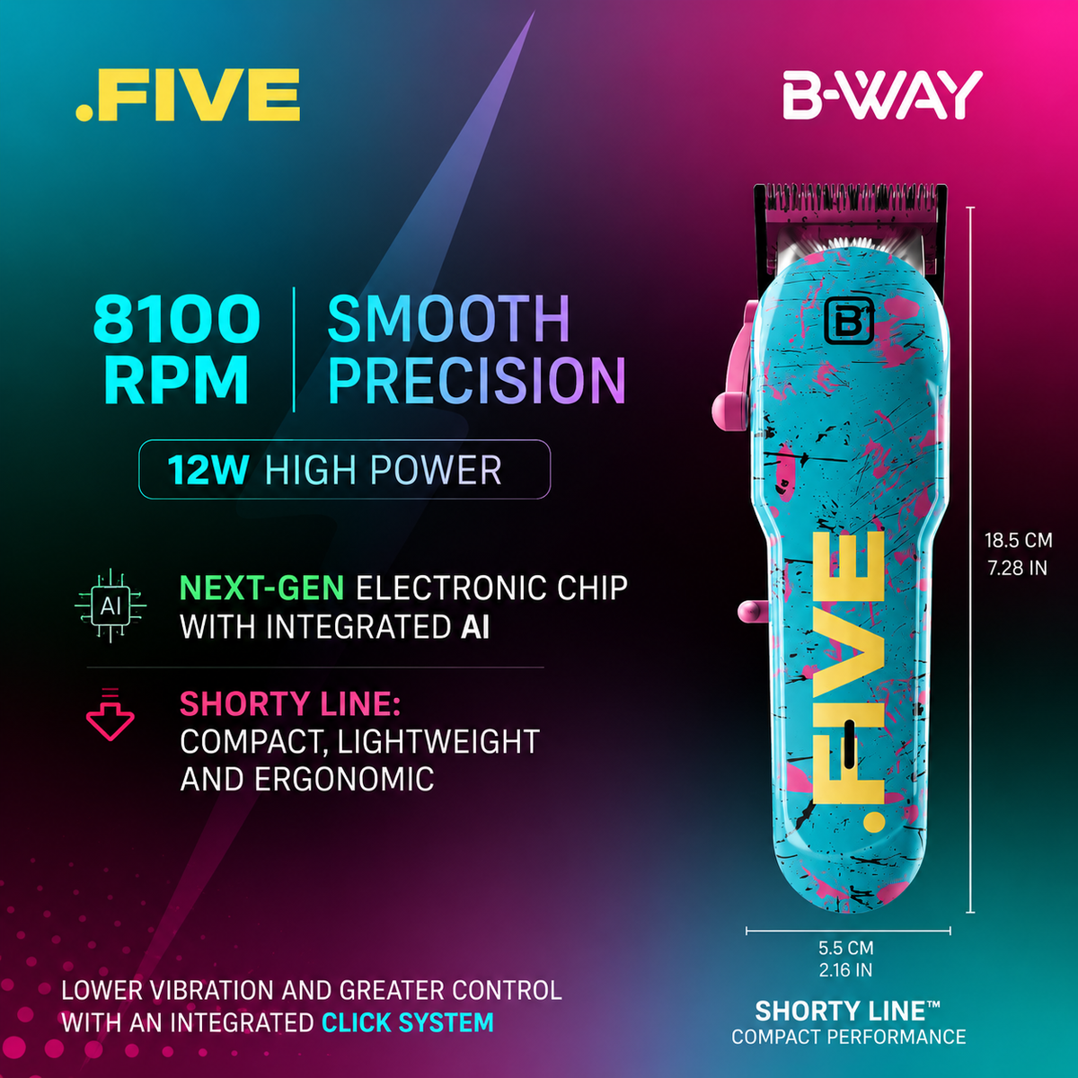 B‑WAY New Five Clipper & DOT1 Trimmer – 2‑Piece Barber Set RT-Way USA