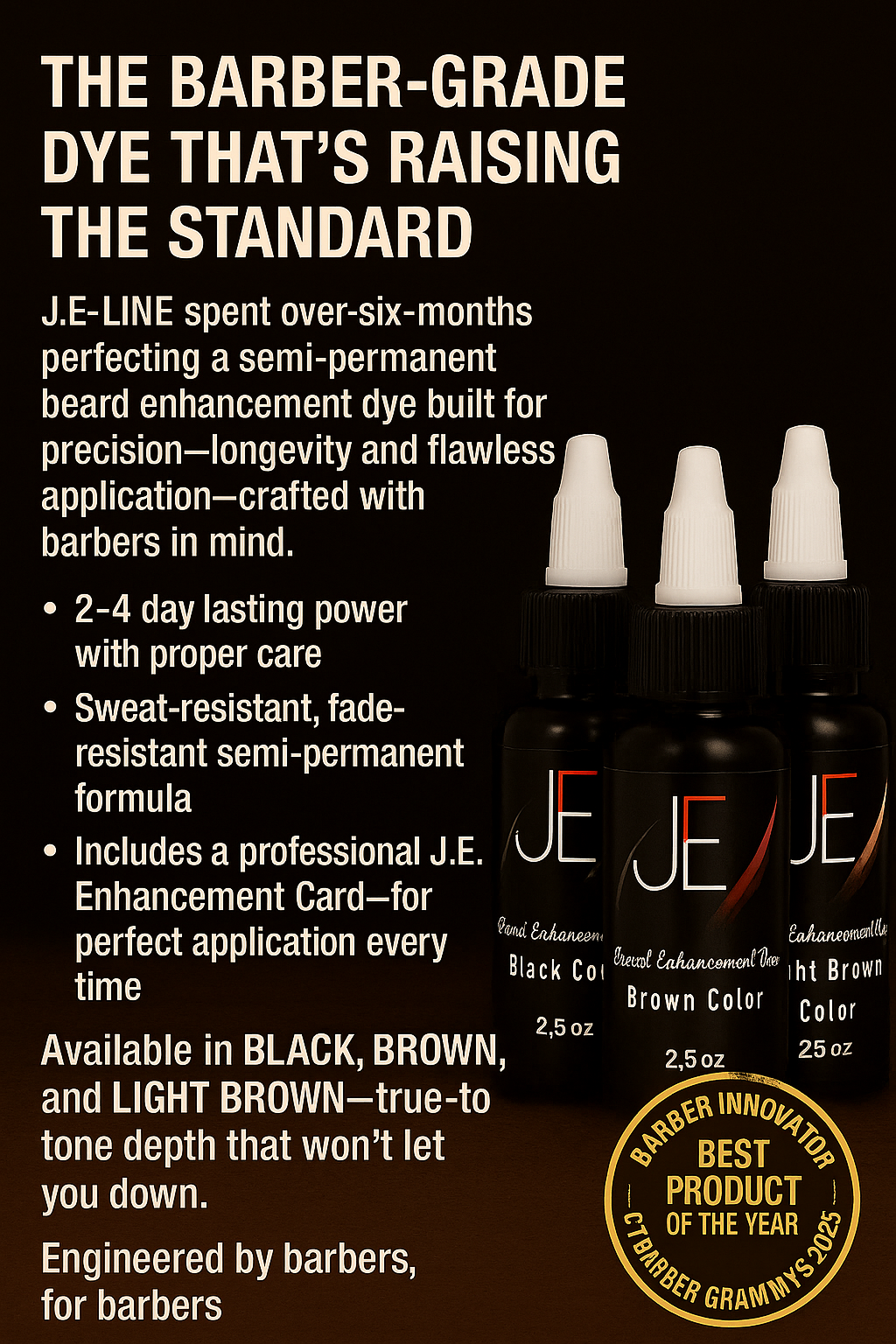 Semi-Permanent Beard Enhancement Dye 2.5 OZ – Professional Barber Color J.E-LINE LLC