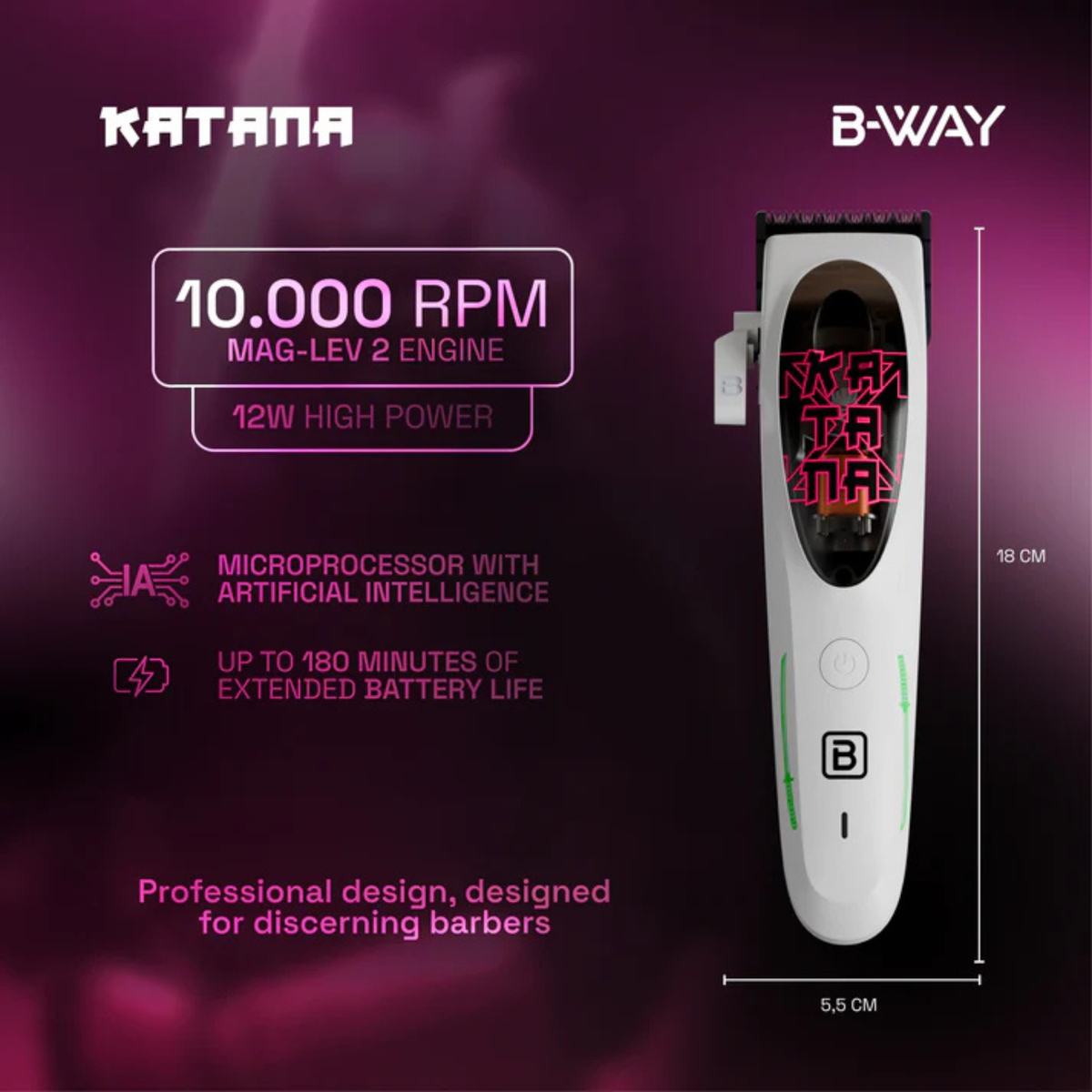 B‑WAY Katana Clipper & CUTZ White Trimmer – 2‑Piece Barber Set RT-Way USA