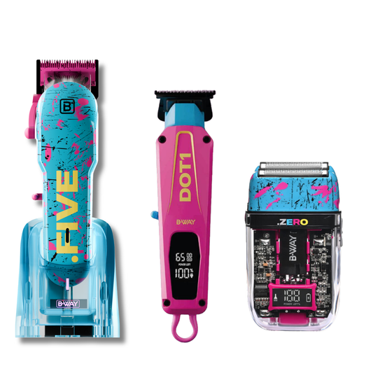 B-WAY Professional Barber Kit – Cordless Hair Clipper, Trimmer & Foil Shaver Set – New Five Clipper, DOT 1 Detail Trimmer & Zero Shaver for Fades, Haircuts, Detailing & Finishing RT-Way USA