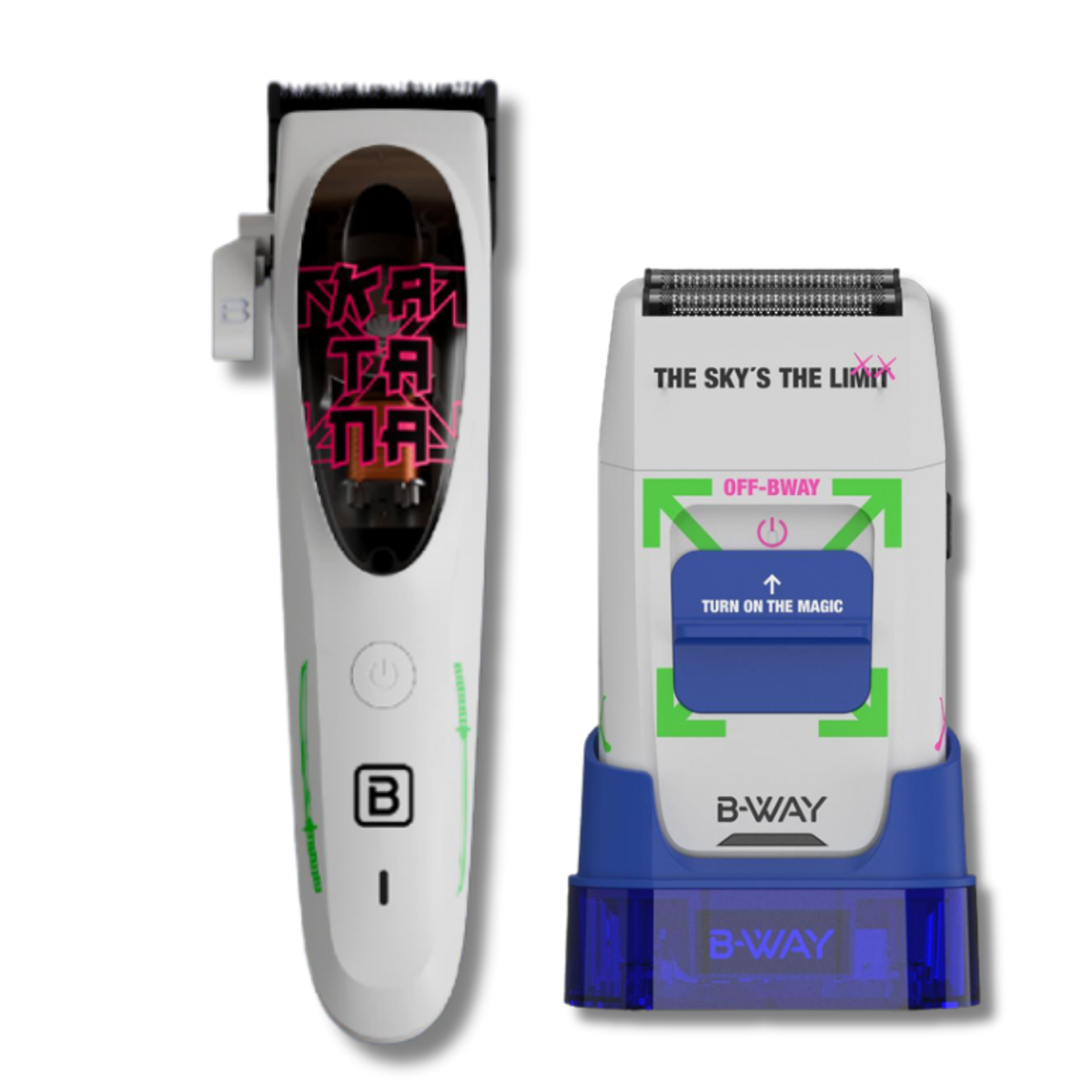 B‑WAY Katana Clipper & OFF White Shaver – 2‑Piece Barber Set RT-Way USA