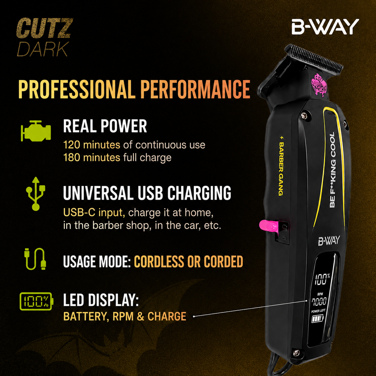 B‑WAY B10K Clipper & CUTZ Dark Trimmer – 2‑Piece Barber Set RT-Way USA