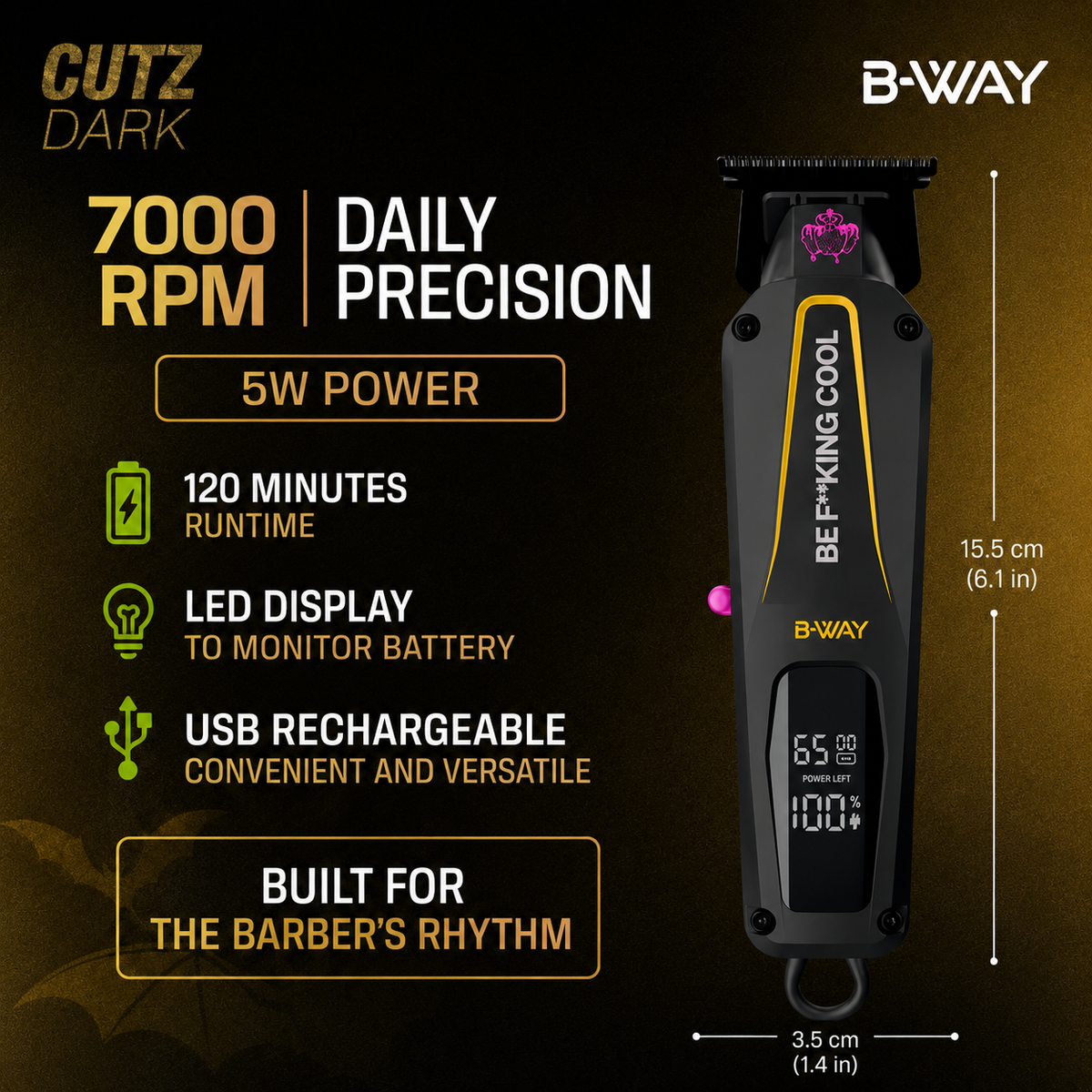 B‑WAY B10K Clipper & CUTZ Dark Trimmer – 2‑Piece Barber Set RT-Way USA