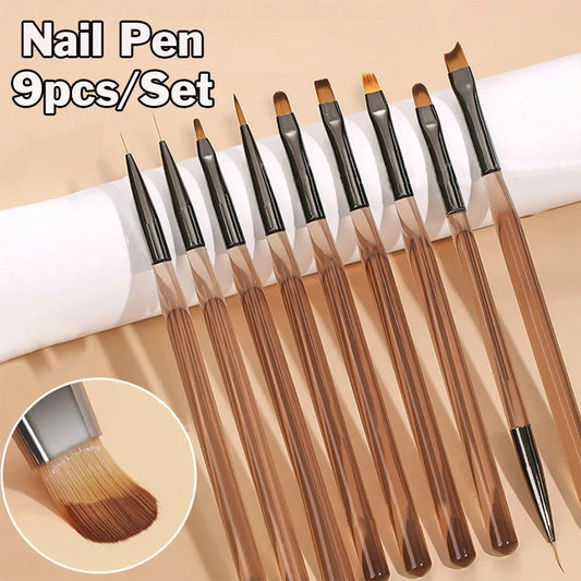 9PCS UV Gel Nail Brush Liner DIY Painting Pen Manicure Acrylic Drawing Brush for Nail Art Design Nails Tip Display Painting Tool American Smart