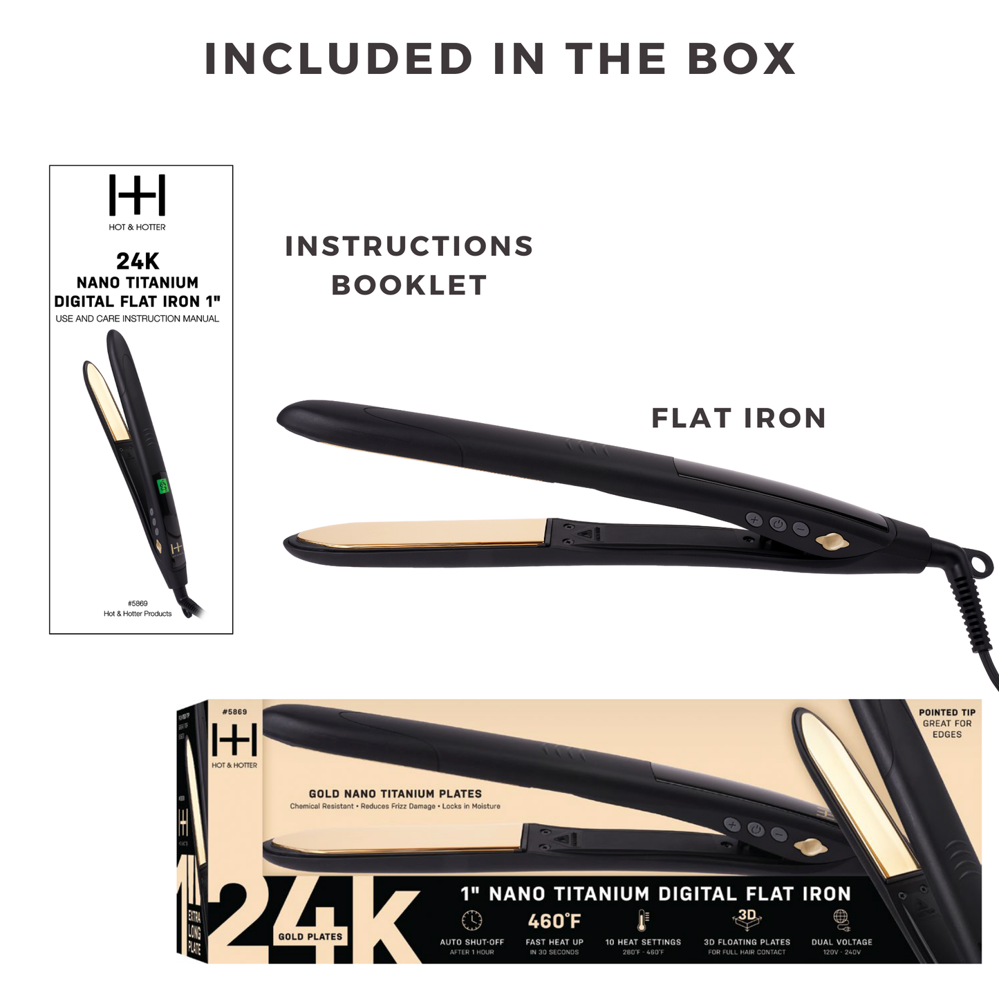 Hot & Hotter Digital Nano Titanium Flat Iron with Gold Plates 1 Inch, 1 Count, Black Annie International, Inc.