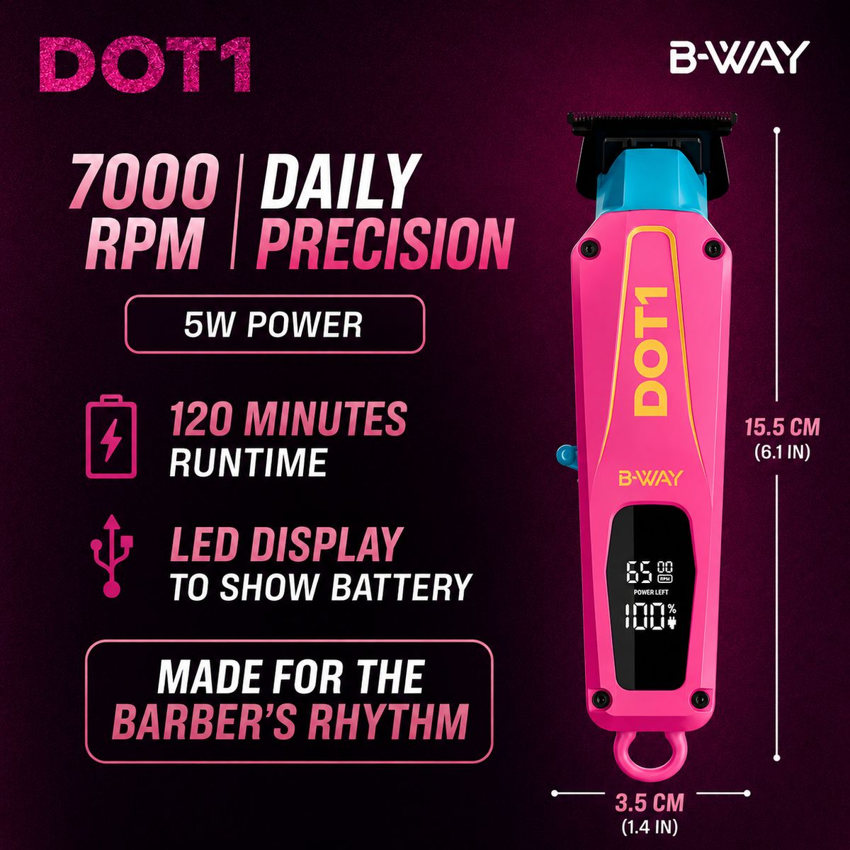 B‑WAY New Five Clipper & DOT1 Trimmer – 2‑Piece Barber Set RT-Way USA
