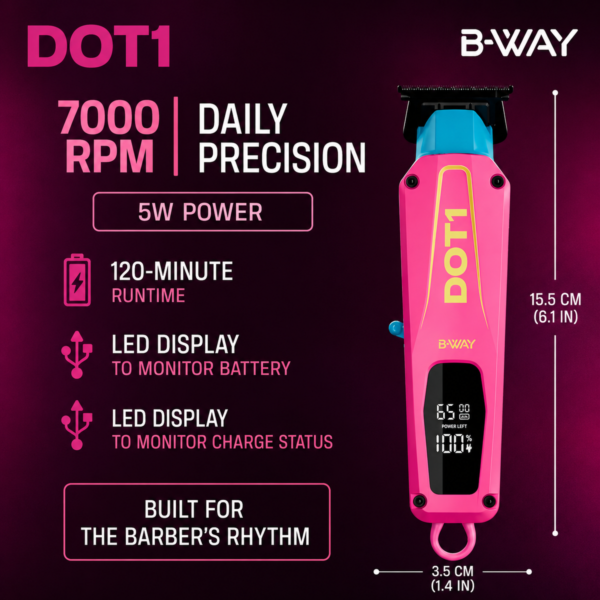B‑WAY New Five Clipper & DOT1 Trimmer – 2‑Piece Barber Set RT-Way USA