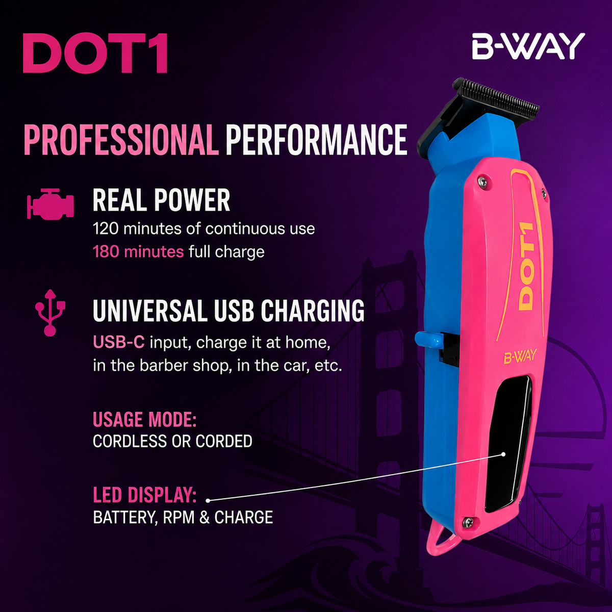 B‑WAY New Five Clipper & DOT1 Trimmer – 2‑Piece Barber Set RT-Way USA