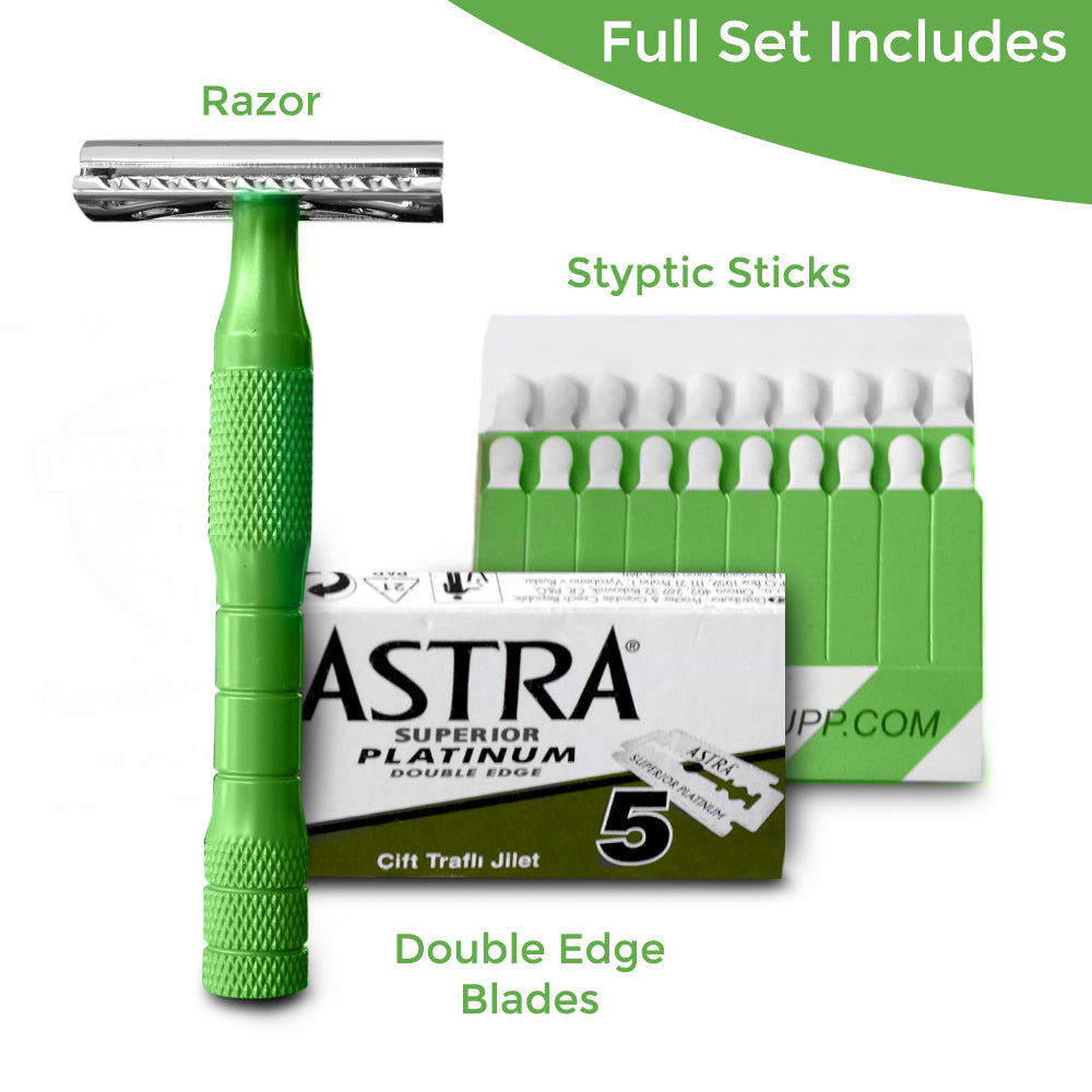BarberUpp,Razor For Men, Long Handle (Brass) Safety Razor,Free Styptic Sticks,Astra Razor Blades Included, Single Blade Razor Perfect Addition To Your Safety Razor Kit. BarberUpp