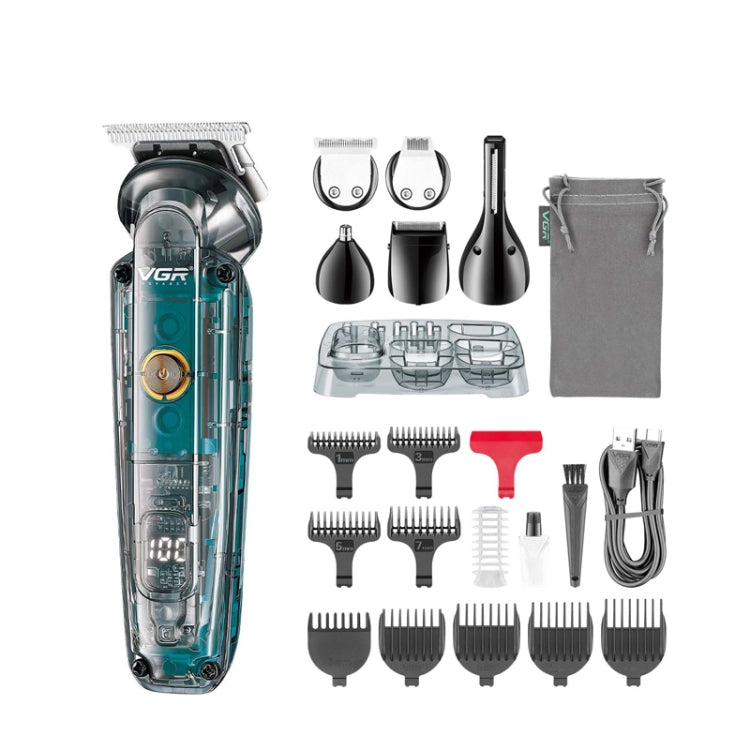VGR V-102 6 in 1 USB Transparent Digital Display Professional Hair Clipper Set Salrog (Powered by Solnuance)