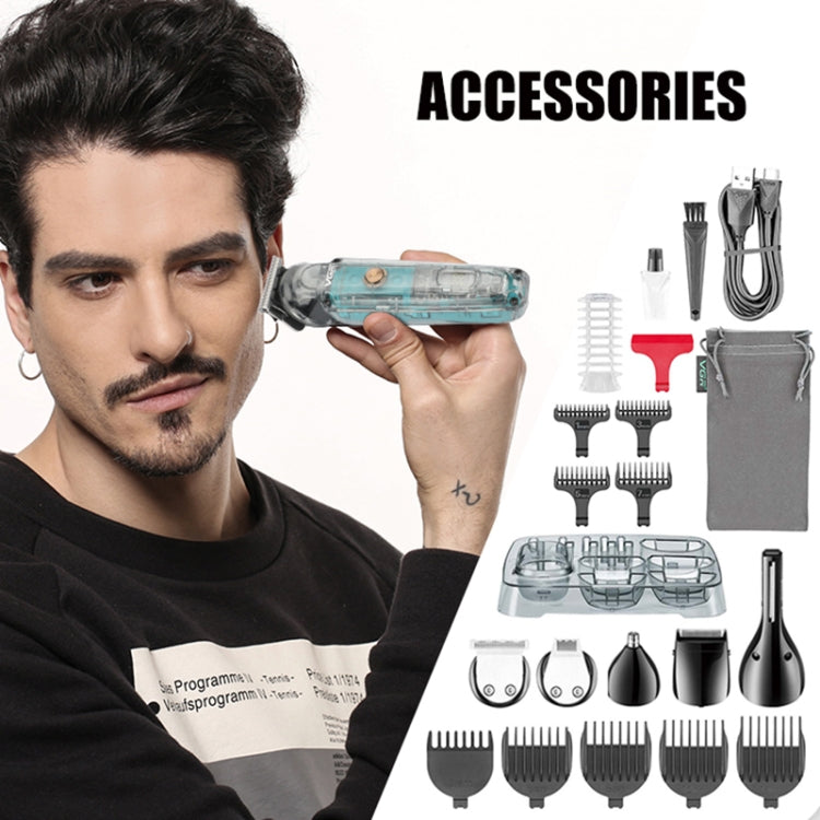 VGR V-102 6 in 1 USB Transparent Digital Display Professional Hair Clipper Set Salrog (Powered by Solnuance)