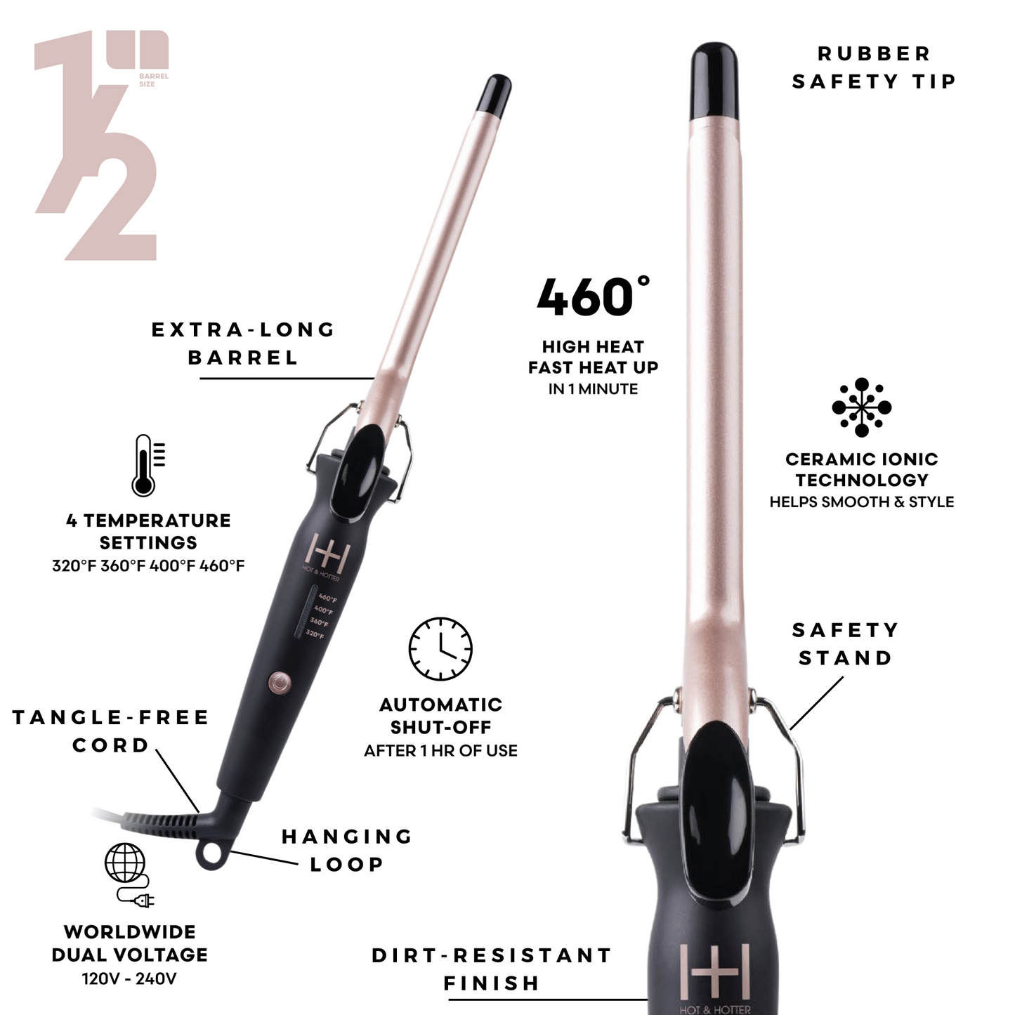 Hot & Hotter Extra Long Ceramic Tourmaline Curling Iron 1/2in, 1 Count Hair Curler, Black Annie International, Inc.