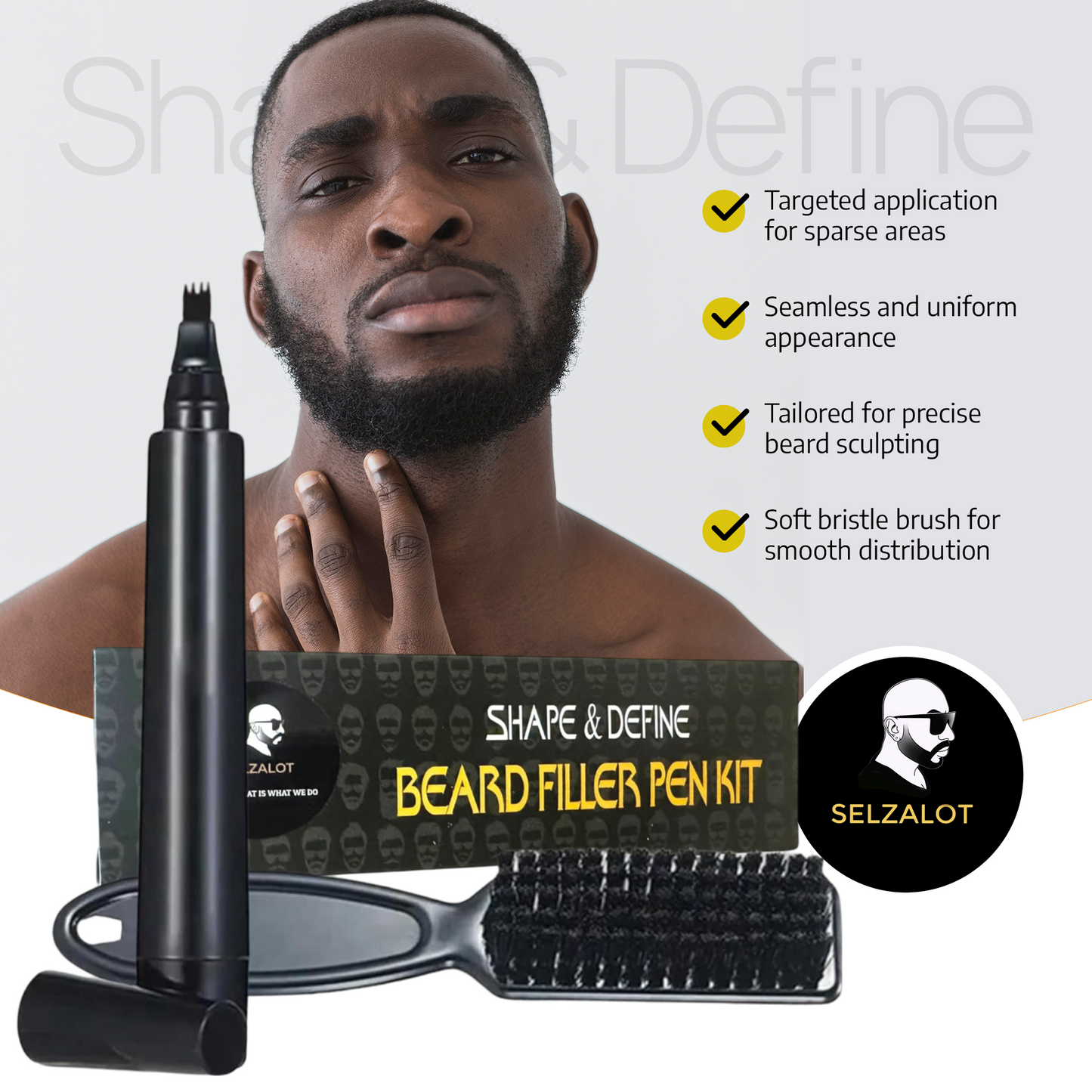 Beard Filler Pen and Beard Shaper for Men Beard Lineup Tool for Grooming Beard Guide Shape kit Black Waterproof Pen with Brush Barber Styling Pencil Beard Grooming Kit Barber Accessories Selzalot