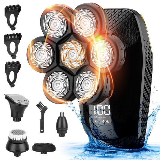 Bald Men's 5-in-1 Electric Rotary Razor Kit: Rechargeable, Cordless, IPX6 Waterproof, Dry/Wet Grooming with 3 Combs Best Product Finds
