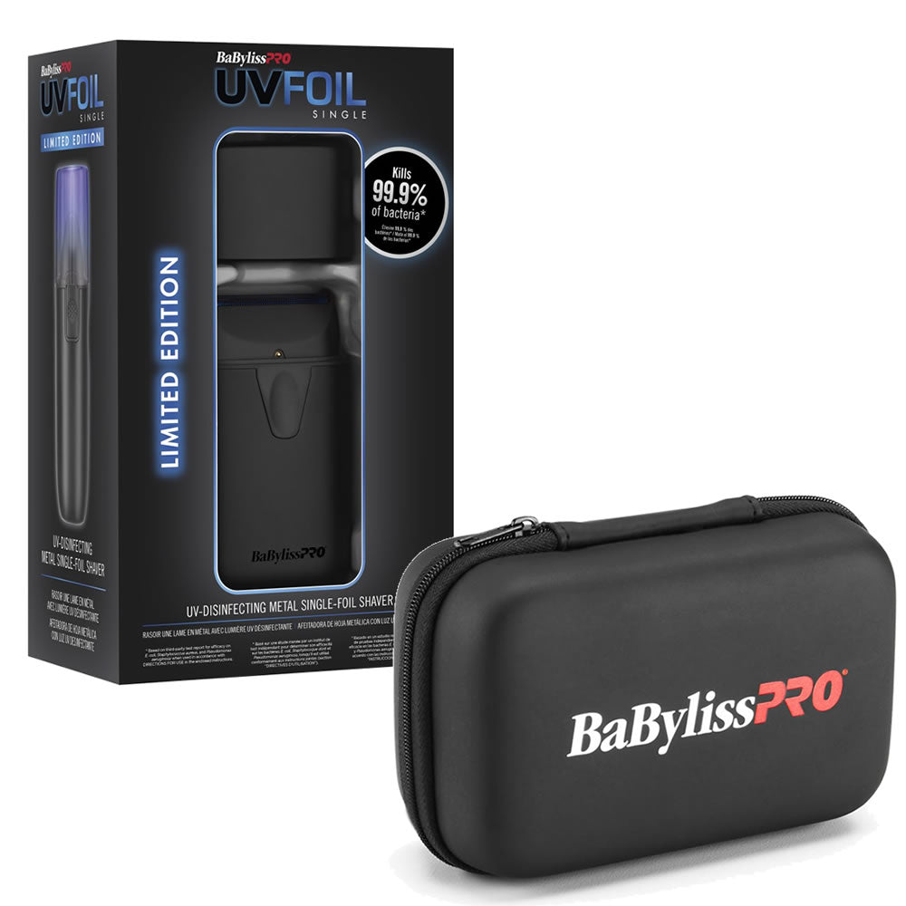 BABYLISSPRO UV MATTE BLACK SINGLE FOIL SHAVER WITH CASE (#FXLFS1MB & #FXFS2BPCASE) N.O.S. Barber Supply