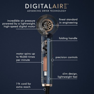 InfinitiPRO by Conair DigitalAIRE Folding Handle Hair Dryer Blue 1875 Watts - Imperfect Box This is Beauty US