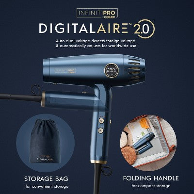 InfinitiPRO by Conair DigitalAIRE Folding Handle Hair Dryer Blue 1875 Watts - Imperfect Box This is Beauty US