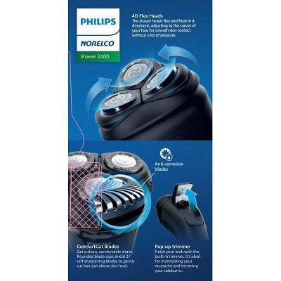 Philips Norelco Wet & Dry Men's Rechargeable Electric Shaver 2400 X3001/90 - Imperfect Box This is Beauty US