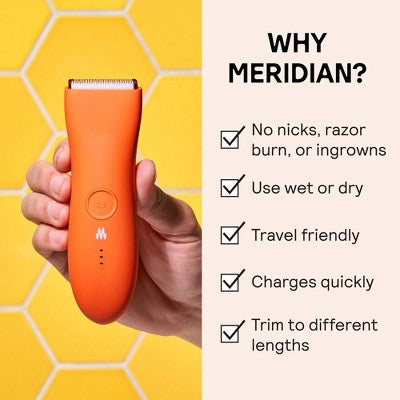 Meridian Trimmer Premium Pubic; Body Hair Trimmer for Men & Women Below-the-Belt Groomer, Ball Trimmer, Bikini Trimmer, Bonus Pouch Blaze - New This is Beauty US