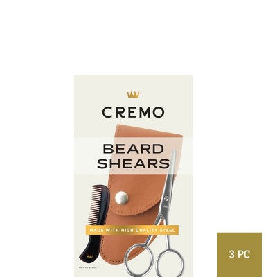 Cremo Beard and Mustache Stainless Steel Shears With Synthetic Leather Carrying Case And Comb For Precise Facial Hair Trimming - New This is Beauty US