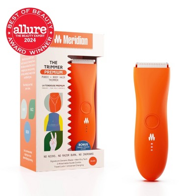 Meridian Trimmer Premium Pubic; Body Hair Trimmer for Men & Women Below-the-Belt Groomer, Ball Trimmer, Bikini Trimmer, Bonus Pouch Blaze - New This is Beauty US