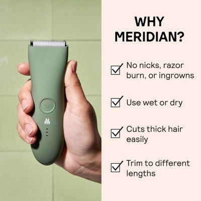 Meridian Trimmer Original Pubic & Body Hair Trimmer for Men & Women, Below-the-Belt Groomer, Ball Trimmer, Bikini Trimmer Sage - Imperfect Box This is Beauty US